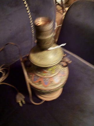 Antique Chinese Porcelain Enamel Bronze Oriental Cloisonnne Champleve Table Lamp #62 VV MTS