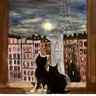 Cats by the window (2019) Acrylic painting by Inna Motano signed #62 VV MTS