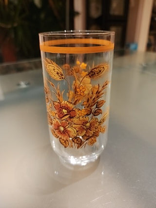 Vtg Drinking Glass Floral Bouquet Autumn