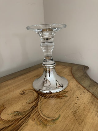 AJ - Glass Pillar Candle Holder with Silver Base
