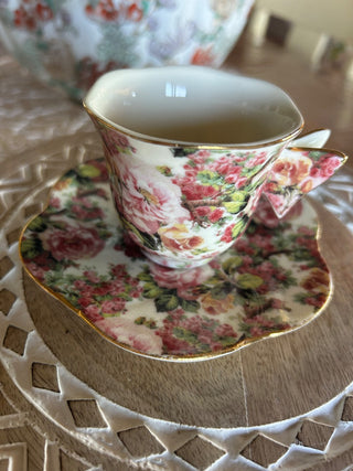 Demitasse Cup Saucer Expresso Butterfly Handle Multi Pink Roses A Special Place-RSV