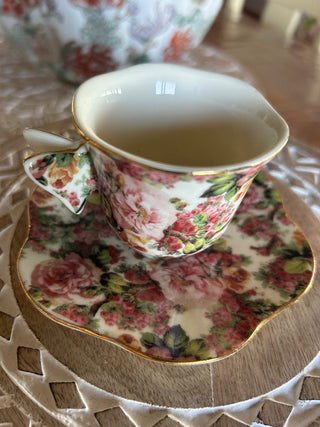 Demitasse Cup Saucer Expresso Butterfly Handle Multi Pink Roses A Special Place-RSV