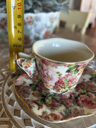 Demitasse Cup Saucer Expresso Butterfly Handle Multi Pink Roses A Special Place-RSV