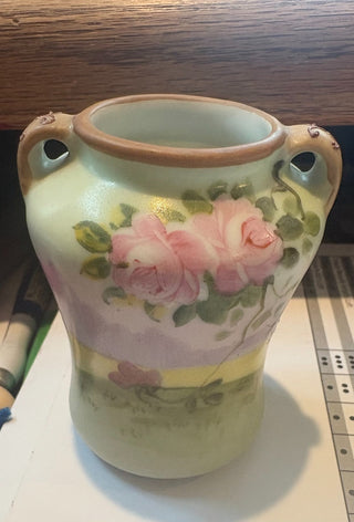Hand Painted Nippon Japan Rose/scenery vase, 3" RCD