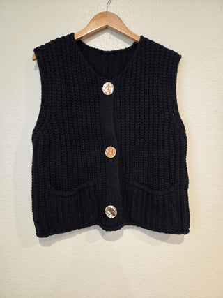 NEW! Black crochet vest with chunky gold buttons RSV|161210