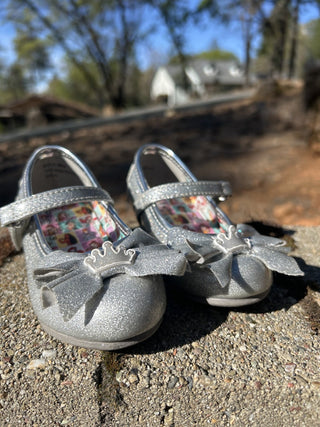 #2 Disney Princess Silver Glitter Finish Mary Jane Heels Shoes -- Little Girls' 7