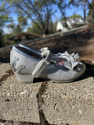 #2 Disney Princess Silver Glitter Finish Mary Jane Heels Shoes -- Little Girls' 7