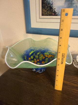 50% OFF! MCM Hand-Blown Italian Ruffled Handkerchief Glass Bowl RCD
