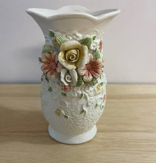 Vintage Porcelain Vase with Raised Porcelain Flowers. 5-1/2”.