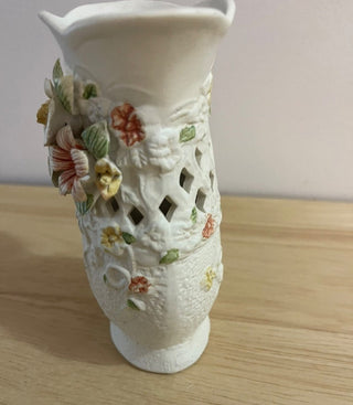 Vintage Porcelain Vase with Raised Porcelain Flowers. 5-1/2”.