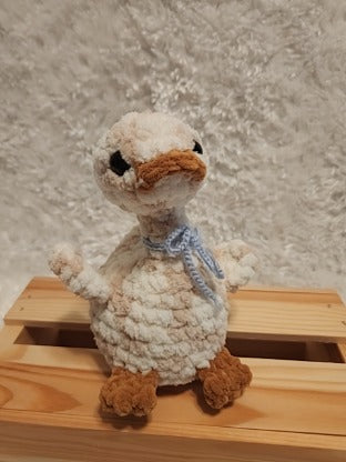 Goose: Crocheted- tan/ cream, blue bow. Super soft yarn!