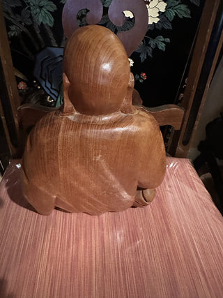 Vintage Large 11" Hand Carved Wooden Laughing Buddha #47 VV MTS|97295