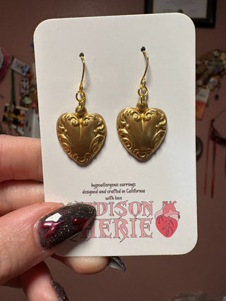 Brass Heart Charm Earrings MTS