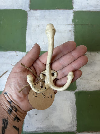 Antique Brass double wall hook/White|83633