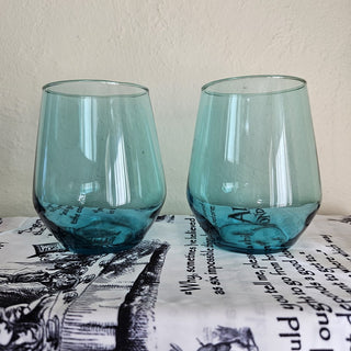 Aqua Blue Stemless Wine Glasses (Set of 2) (BRI) - MTS|122462