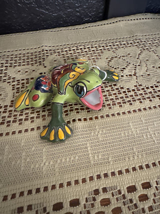 Vintage Small Green Hand Painted Ceramic Frog Made in Mexico-RCD|98559