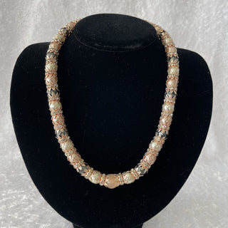 necklace w/ rose gold & rhinestone beadcaps RSV