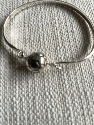 Silver tone soccer ball bangle bracelet