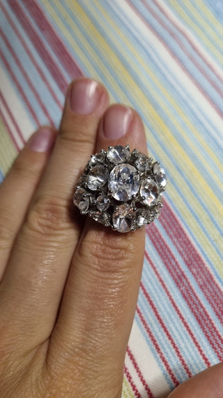 Vintage cocktail ring Rhinestones pave Sz5|68309