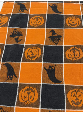 Halloween Black and Orange Check Cotton Tablecloth pumpkin and ghost #62 VV MTS|107516