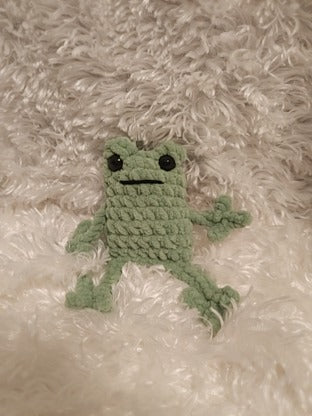 Frog: Crocheted green. 5.5" tall.