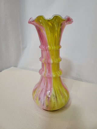 Vintage Fenton Splatter Art Vase Pink & Yellow RCD