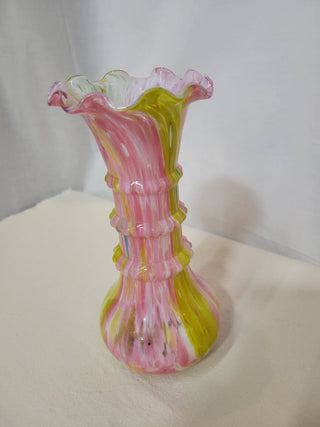 Vintage Fenton Splatter Art Vase Pink & Yellow RCD