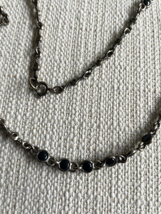 Vintage black and Silvertone  chain necklace 14”