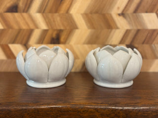 Lotus candlestick holders white set of 2