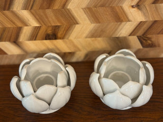 Lotus candlestick holders white set of 2
