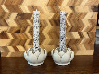Lotus candlestick holders white set of 2