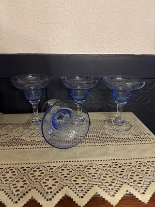 Vintage Cobalt Blue Margarita Glasses - sold as set of 4 RCD