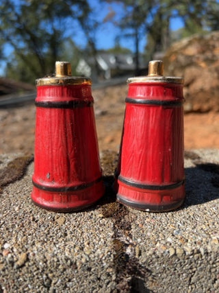 VINTAGE REGAL CHINA FARM RED CHURN SALT AND PEPPER SHAKER SET Country Heavy