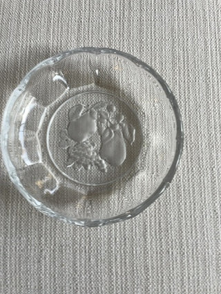 VAL ST. LAMBERT BRUSSELS Vintage Glass Candy Dish Bowl VSL Embossed Fruit Estate