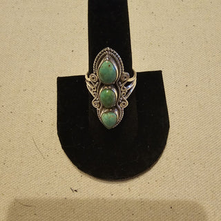 .925 cerillos 3 stone turquoise ring sz 8|92422