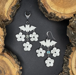 Bat earrings - statement flower beads speckled white mts|72858