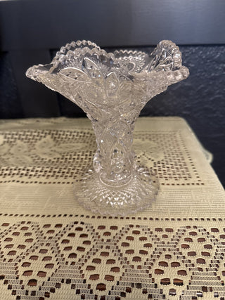 Vintage Clear Glass Ruffled Sawtooth Vase 6.5 inches - RCD