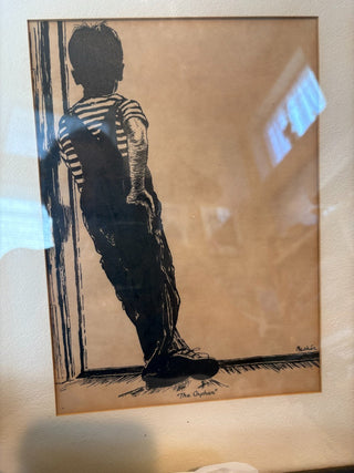Vtg. FramedPrint - "The Orphan" by Mosher. 14" frame, 9"x7" print