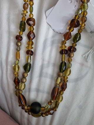 Vintage green and amber tone glass necklace