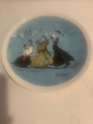 Vntg Norman Rockwell “When in Rome” plate w/stand MTS