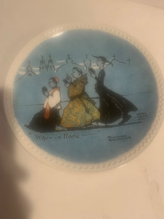 Vntg Norman Rockwell “When in Rome” plate w/stand MTS