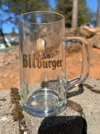 JW ONE Bitburger Bier Mass Krug 0.5L Handled Mug Glass Euro Import Beer MTS