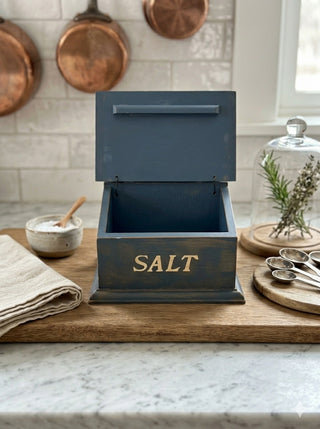 Vintage style blue salt box