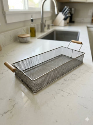 Metal screen box tray with  wood handle