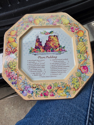1982 Avon tin recipe plate plum pudding