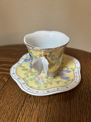 Butterfly Tea Cup and Saucer, Yellow with Gold Trim      MTS|69424