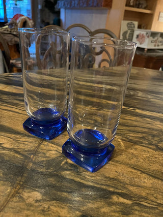 VTG Bormioli Rocco Ibisco Blue Square Base 16 oz Footed Tumbler. RSV