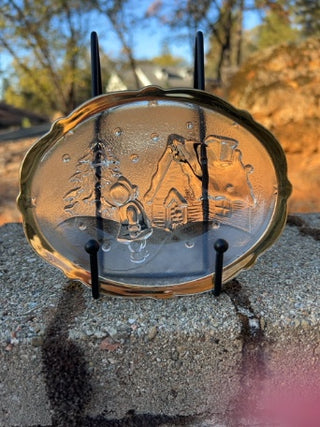 MIKASA 'HOLIDAY COTTAGE' CANDY DISH, EMBOSSED GLASS, C.1980S–90S, MOST LIKELY MADE IN GERMANY