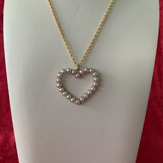 chain necklace, open white beaded heart RSV