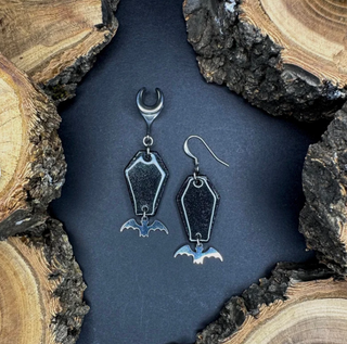 Coffin earrings - ss bat resin sparkle black mts|72847